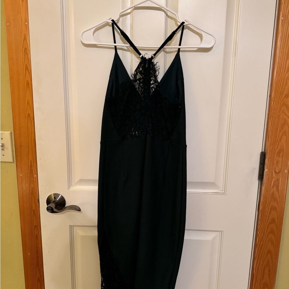Lulu's Deep Green Lace Trim Midi Dress - Picture 3 of 10